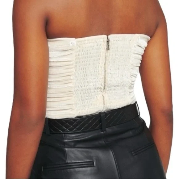 Reformation Addie Cream Velvet Ruched Corset Top Size 12 - Picture 2 of 11